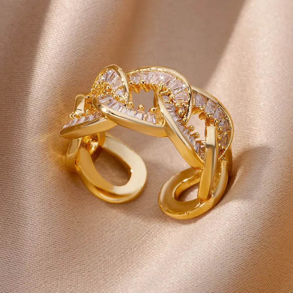 Anillos Gold Color Cubic Zirconia Chic Rings For Women 2025 Punk Elegant Wedding Party Aesthetic Stainless Steel Ring Jewelry Vera Lux