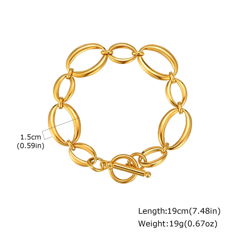 Chunky Bold Toggle Bracelets for Women, Stainless Steel OT Buckle Link Chain Bracelet Gold Plated Tarnish Free Vera Lux