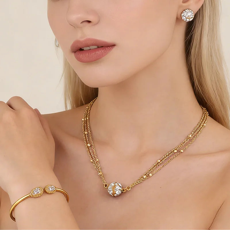 Crystal Earrings Bracelet Pendant Jewelry Set Gold Plated Necklace Elegant Women Fashion Trendy Bohemia Luxury Party Gift Bride Vera Lux
