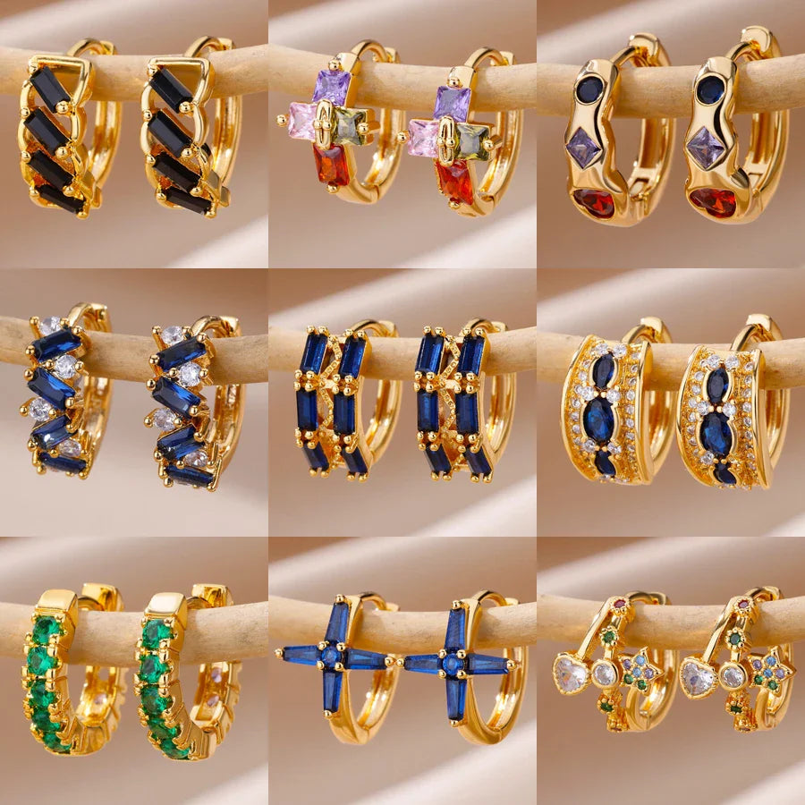 Luxury Blue Zircon Earrings For Women Stainless Steel Earrings 2024 Trending New Design Goth Jewelry aretes mujer Vera Lux