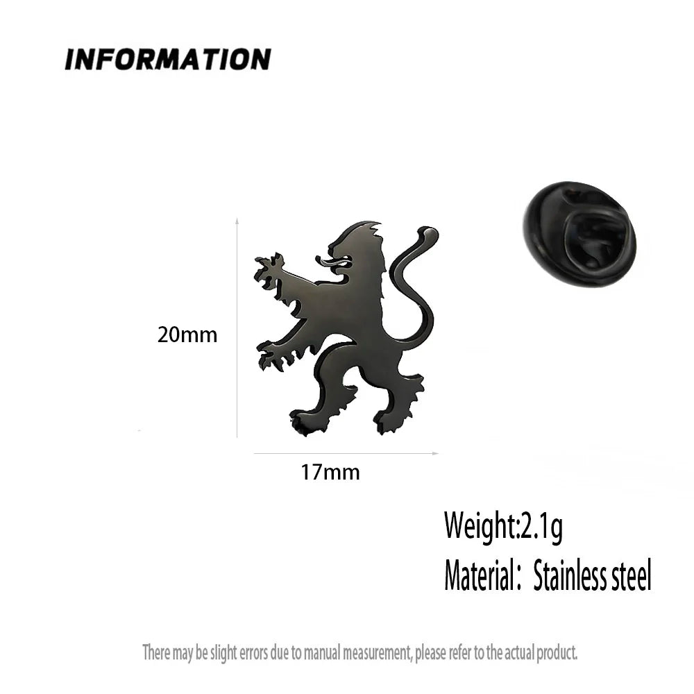 New upright lion men's lapel pin, 316L stainless steel gold-plated badge, black brooch for suit accessories, gift for father Vera Lux