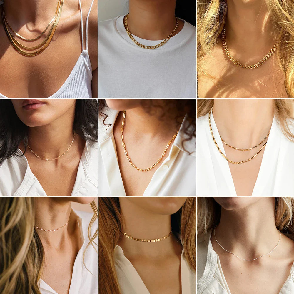 SUNIBI 316L Stainless Steel Chain Necklace for Women Gold Color Statement Choker Necklaces Do Not Fade Jewelry Wholesale Vera Lux