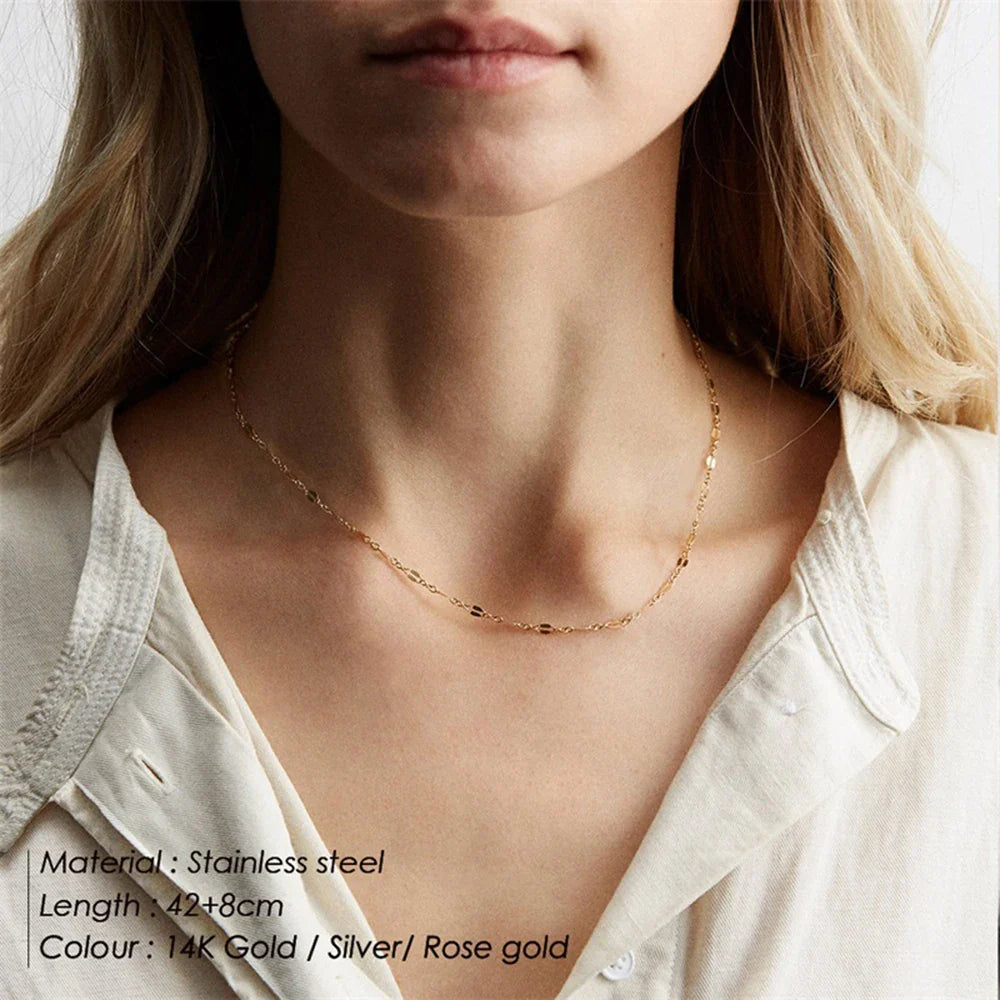 Stainless Steel Necklaces for Women Gold Color Link Chain Choker Delicate Simple Necklace Friends Gift Jewelry Wholesale Kolye Vera Lux