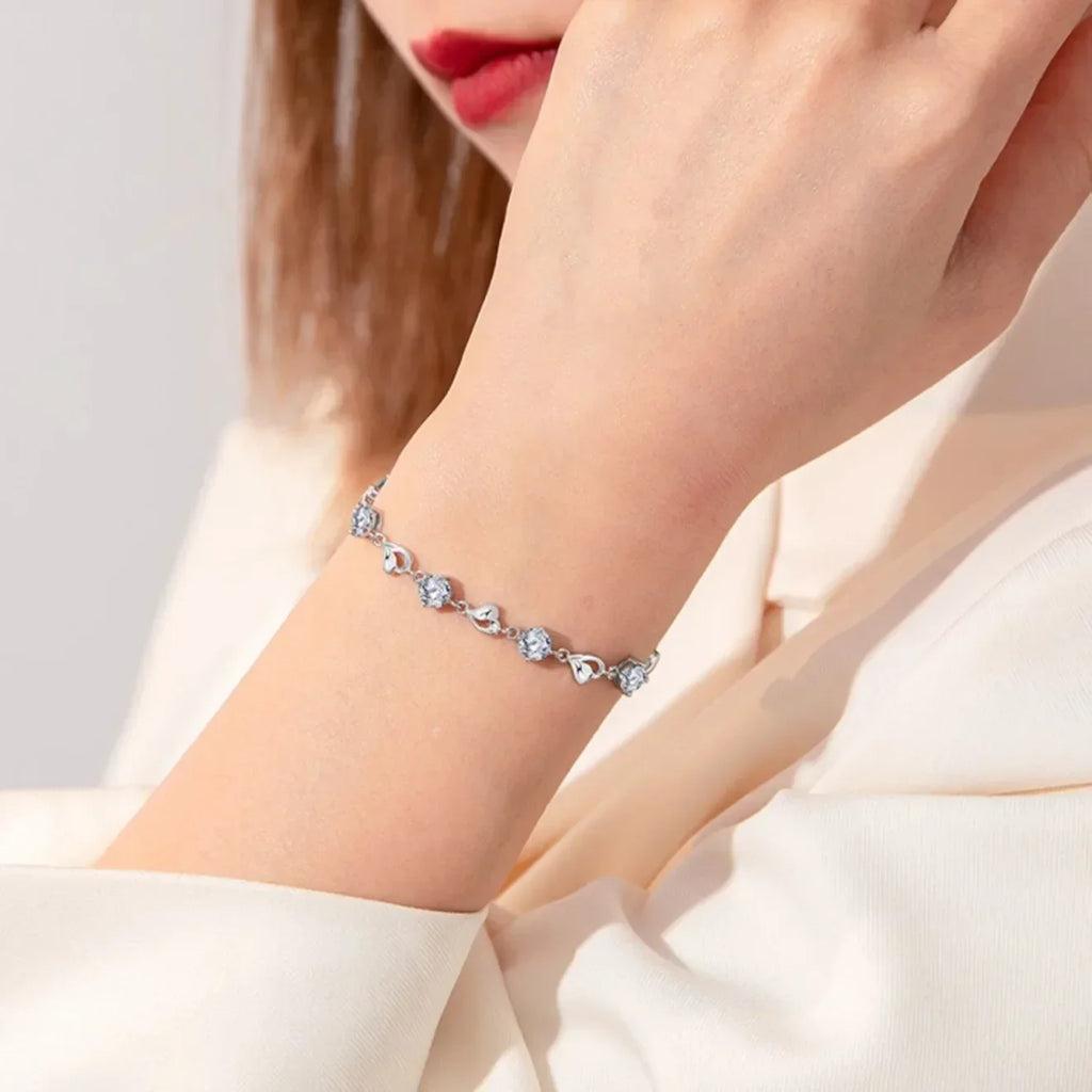 925 Sterling Silver Heart Shaped Bracelet For Women Retro Korean Versatile Blue Crystal Charm Bracelets Original Party Jewelry Vera Lux