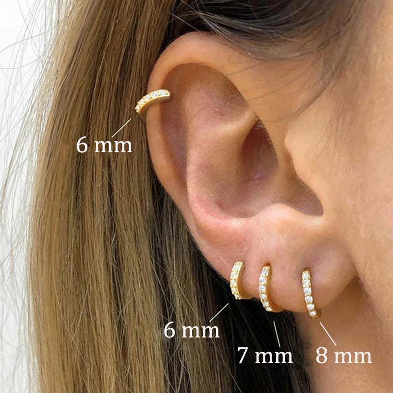 2PCS Stainless Steel Minimal Crystal Zirconia Hoop Earrings Gold Silver Color Small Huggie Cartilage Earring Piercing Jewelry Vera Lux