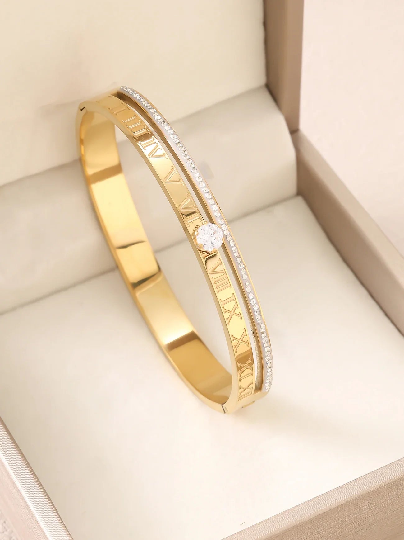 1pc 18K Gold Plated Stainless Steel Stackable Bracelet With Chain And Clover Design, Fashion Style For Women, Suitable For Casua Vera Lux