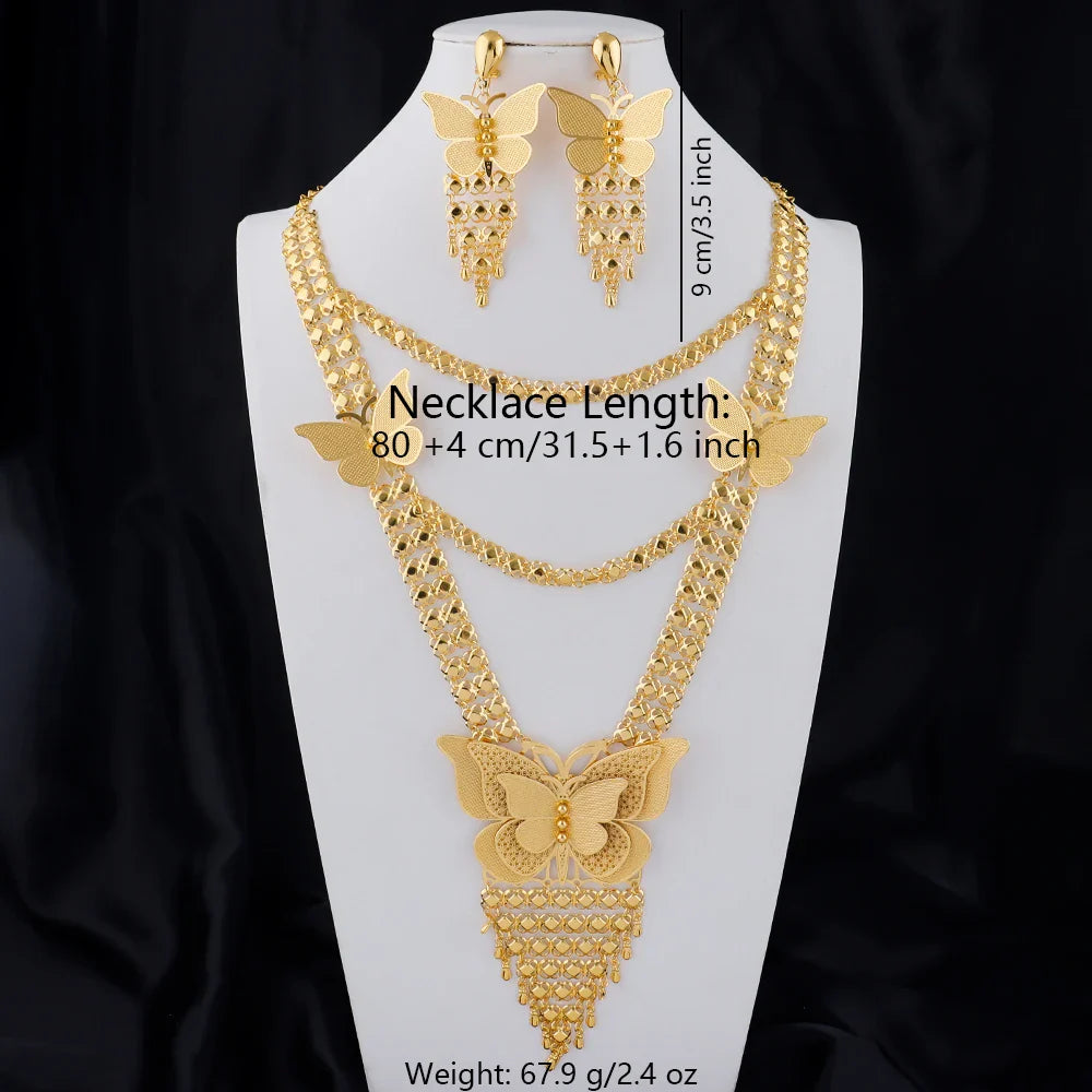 New Indian Gold color Long Necklace Set Nigerian Party Bride Wedding Luxury Dubai Earrings Jewelry Women's Valentine's Day Gift Vera Lux