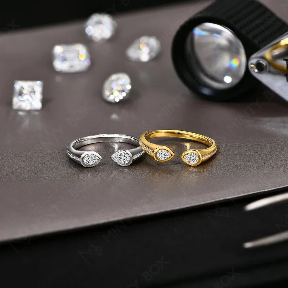 MINTYBOX Pear Shape Lab Grown Diamond Ring 0.5CT S925 Silver Moissanite Rings For Women 18k White Gold Plated Wedding Jewelry Vera Lux