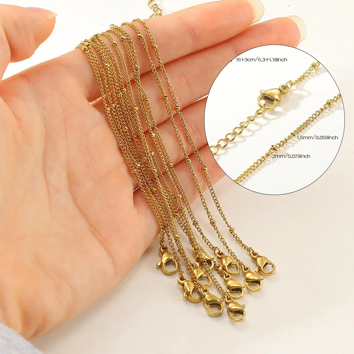10pcs/set Stainless Steel Gold Color Necklace For Women 45cm Chain DIY Jewelry Accessories Making Materials Handmade Supplies Vera Lux