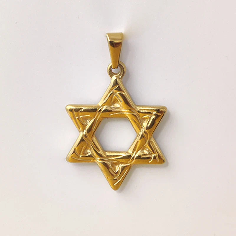 Stylish 18K Gold Plated Star of David Necklace in Stainless Steel - Religious Hexagram for Men & Women, Gift Option Vera Lux