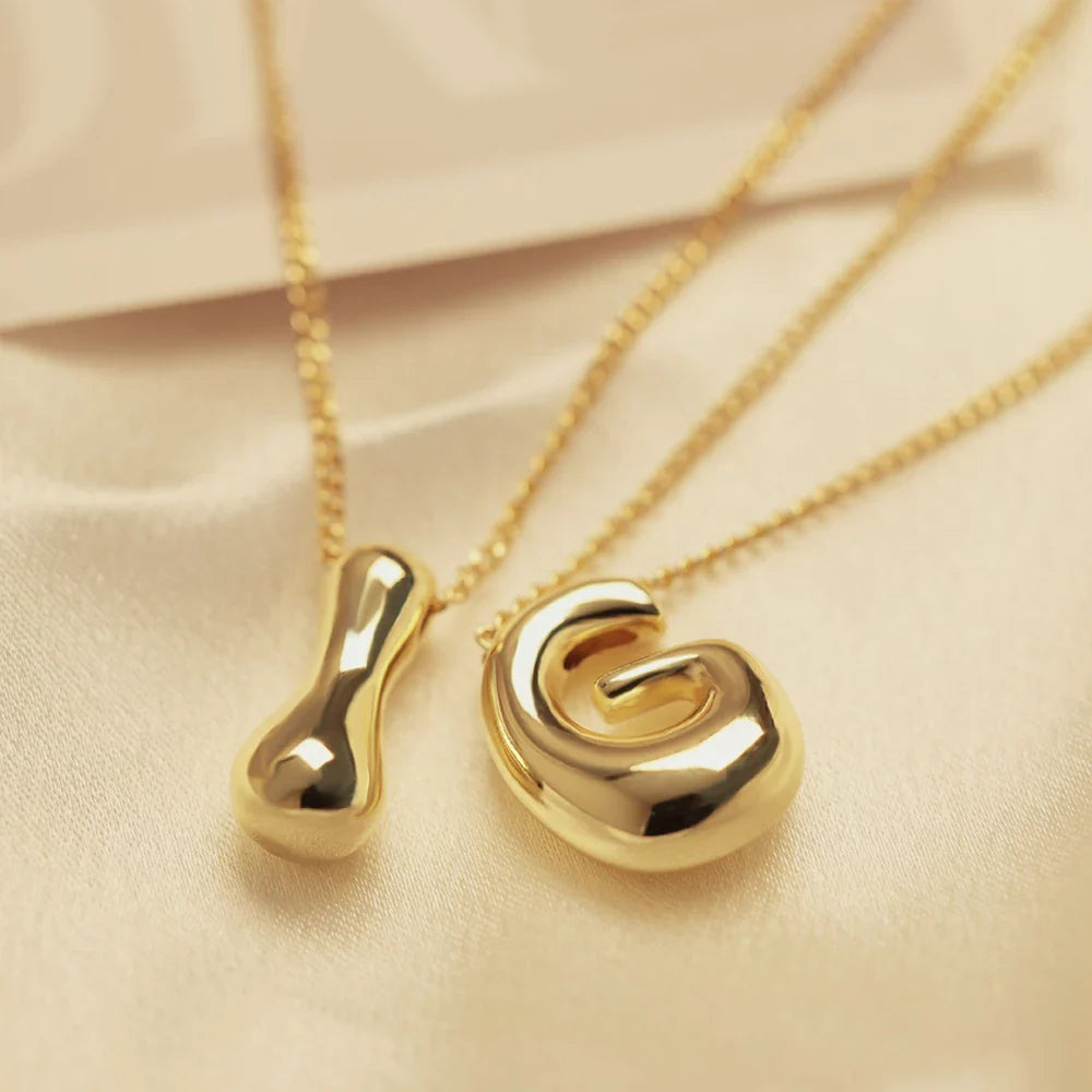 Golden Color Stainless Steel Initial Necklace for Women Girls Chunky Bubble Letter Pendant Necklaces Trendy Collar Jewelry Gift Vera Lux