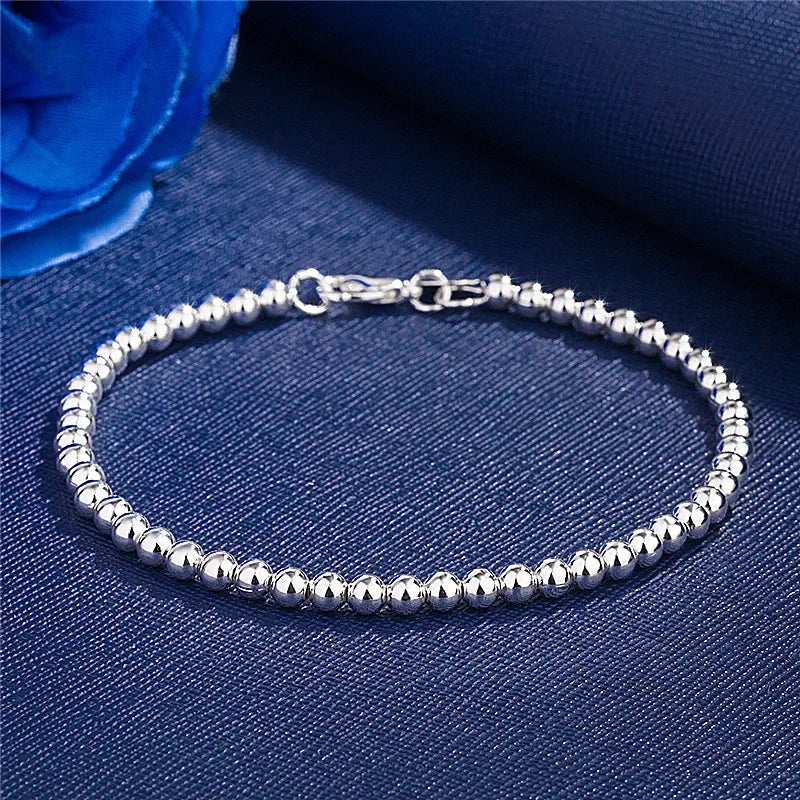 925 Sterling Silver Charm Bracelet for Women 4mm Beads Chain Popular Brands Jewelry Wedding Party Christmas Gifts Vera Lux