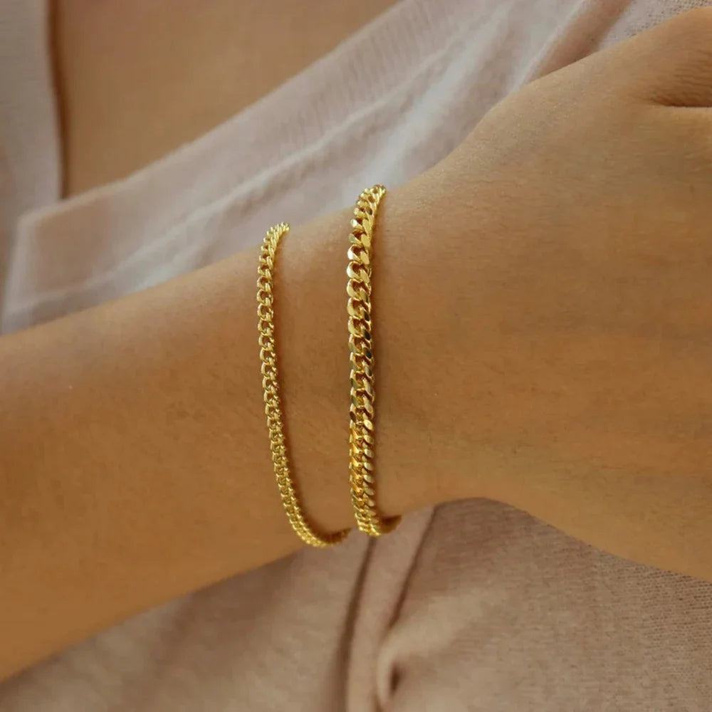 Stainless Steel Chain Bracelet Women, 3mm to 9mm Curb Cuban Chain Bangle Gold Color Unisex Wrist Stackable Jewelry Vera Lux