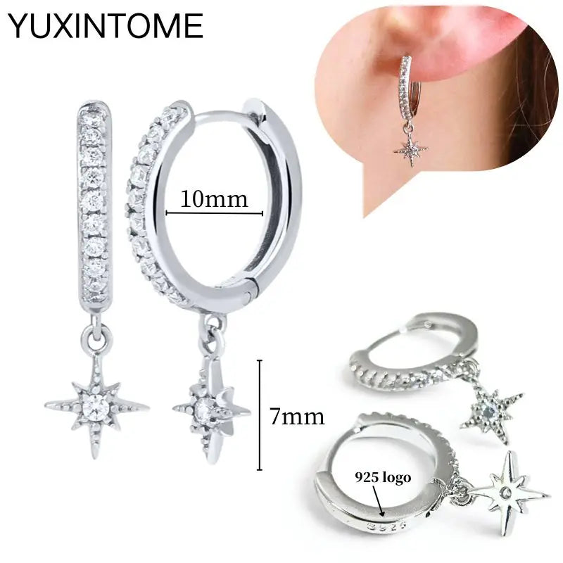 925 Sterling Silver Ear Needle Fashion Hoop Earrings White Crystal Luxury Women's Silver Earrings Wedding Women's Jewelry Gift Vera Lux