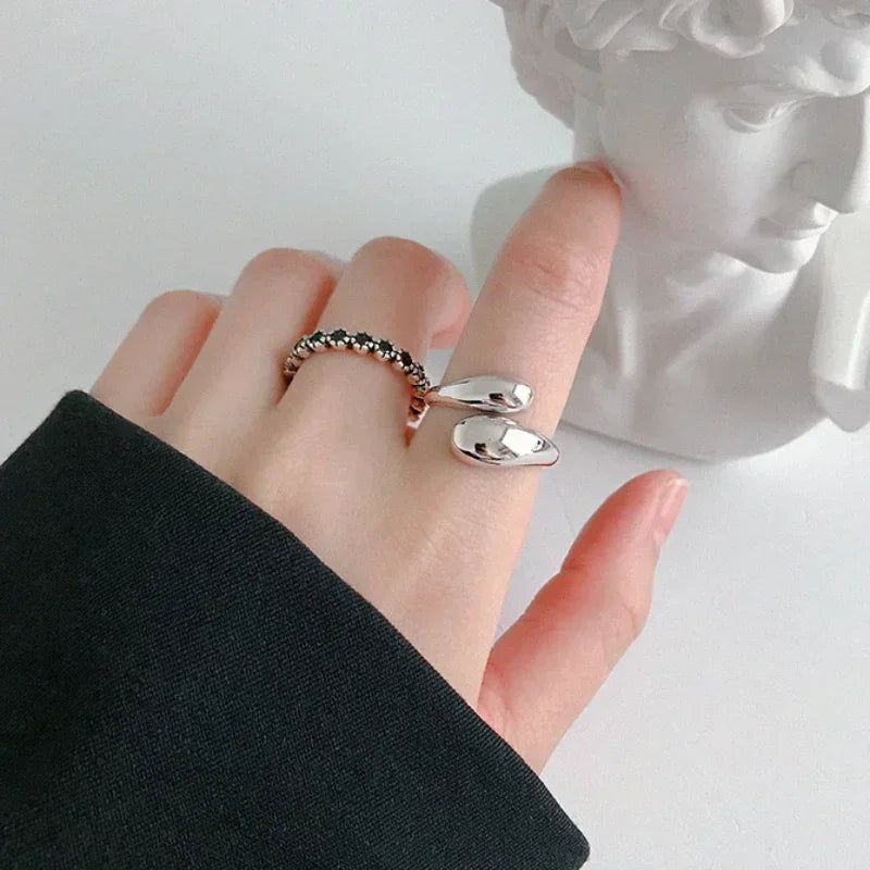 925 Sterling Silver Smooth Water Drop Rings For Woman 18K Gold Open Ring Wedding Couple Rings Aesthetic Jewelry Gift Vera Lux
