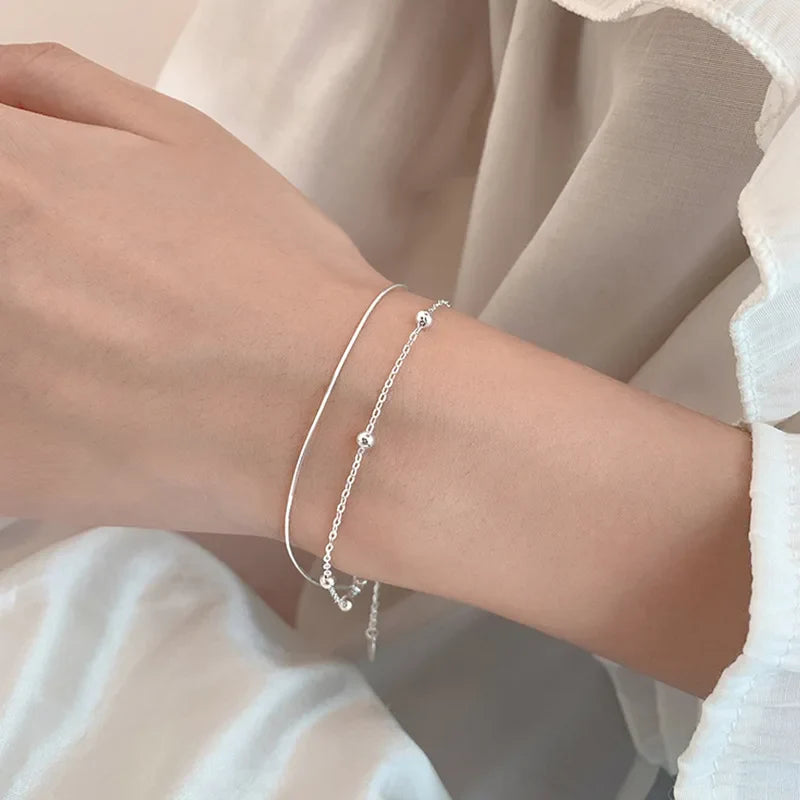 925 Sterling Silver Round Ball Lucky Bracelets Woman Double-Layer Snake Chain Hot Top Quality Jewelry Wedding Jewellery Vera Lux