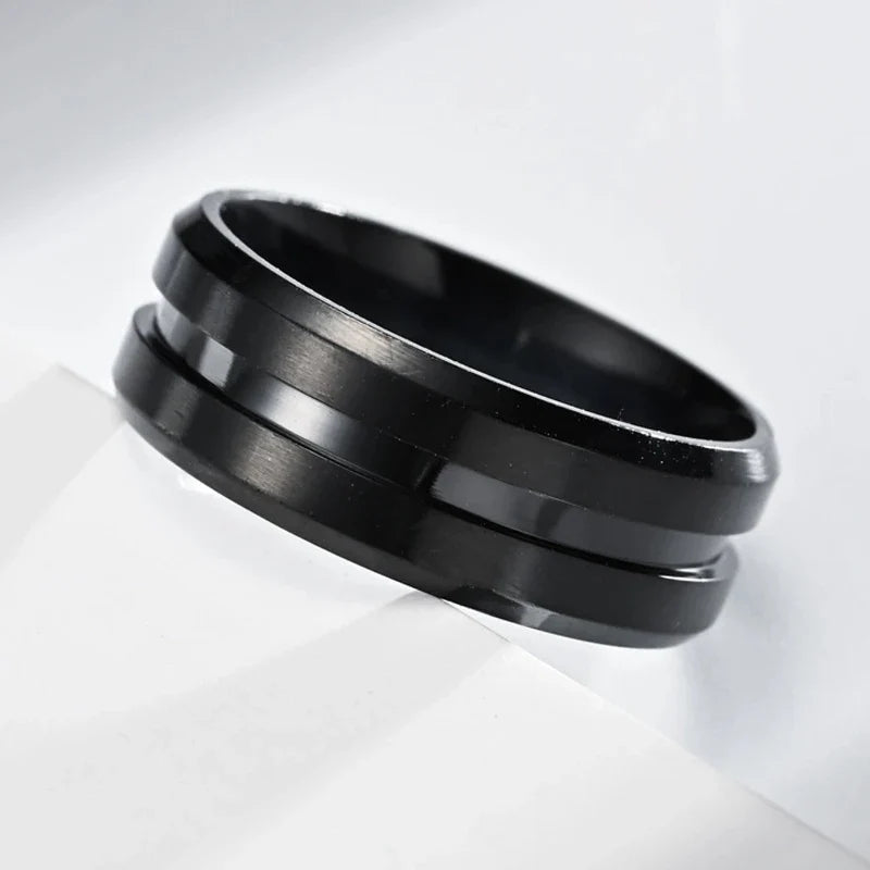1pcs Men's Electroplated Black Ring Trendy Minimalist West Coast Hip-hop Punk Style Black Knight Ring Rotatable Design Ring Vera Lux