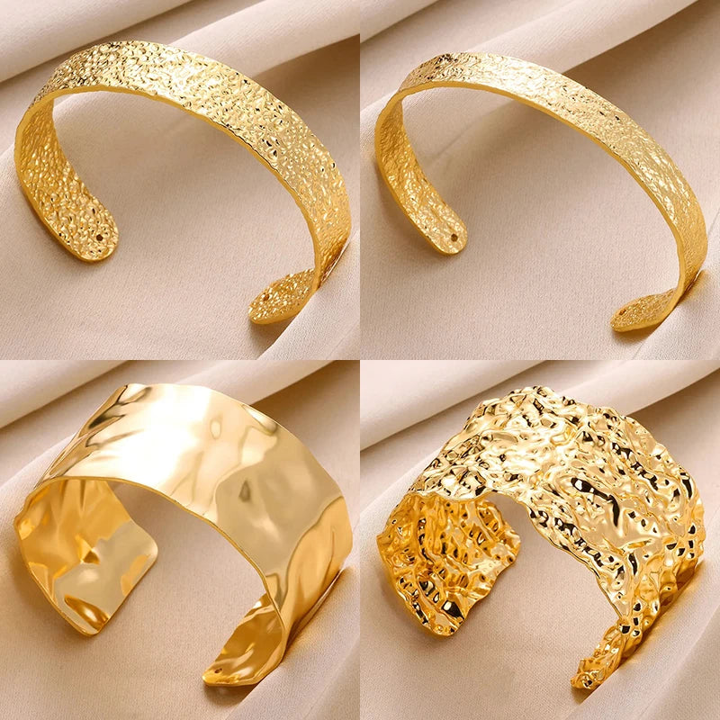 Classic Wrinkle Texture Openning Bangle Bracelet For Women Exquisite Cuff Bracelet Stainless Steel Hand Ornament Punk Jewelry Vera Lux