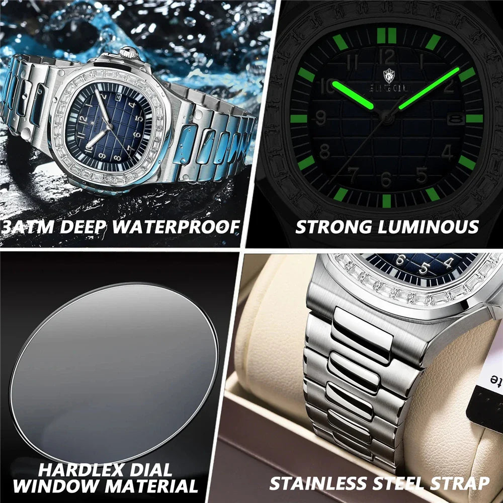 New Simple Digital Full Diamond Watch For Man Gifts Fashion Quartz Wristwatches Mens Automatic Watches Man Clock Montre Homme Vera Lux
