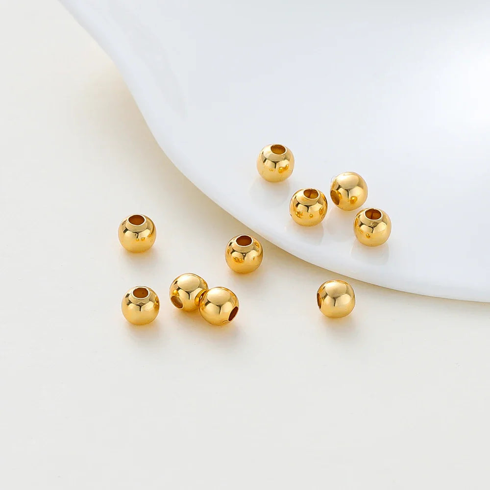 30-100Pcs 14K/18K Gold Color Plated Brass 2/2.5/3/4/5/6mm Spacer Beads for Jewelry Making Beads Accessories Findings Wholesale Vera Lux