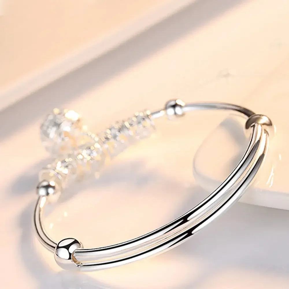 Fine 925 Sterling Silver hollow Bells ball bangles adjustable Bracelets for Women Fashion Holiday gifts Party wedding Jewelry Vera Lux