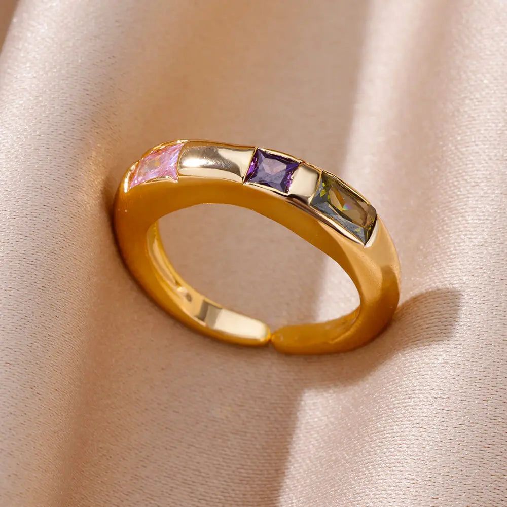 Zircon Square Finger Rings for Women Gold Color Irregular Stainless Steel Ring Engaement Wedding Aesthetic Jewelry Girls Gift Vera Lux