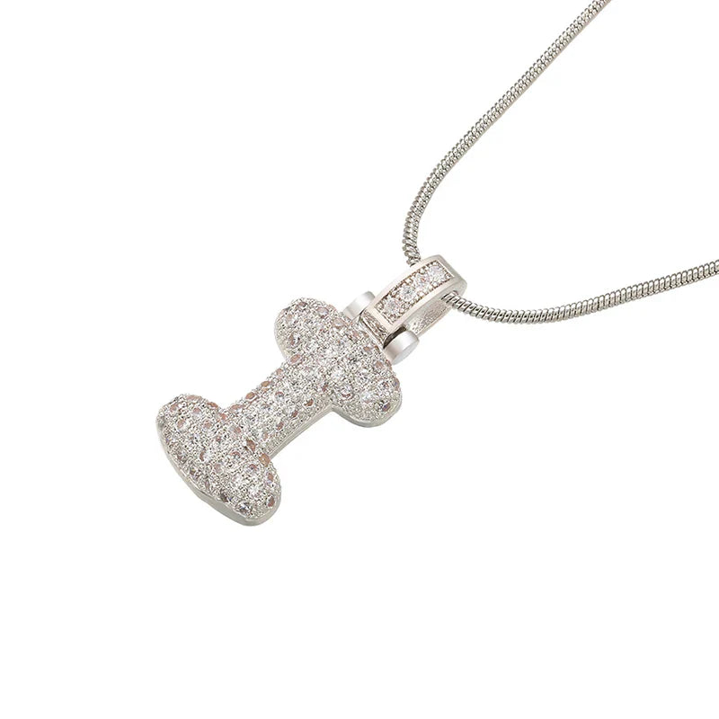 ZHUKOU Silver color Bubble initial letters necklaces 26 letters pendants necklaces for women Brass CZ Jewelry wholesale VL34 Vera Lux