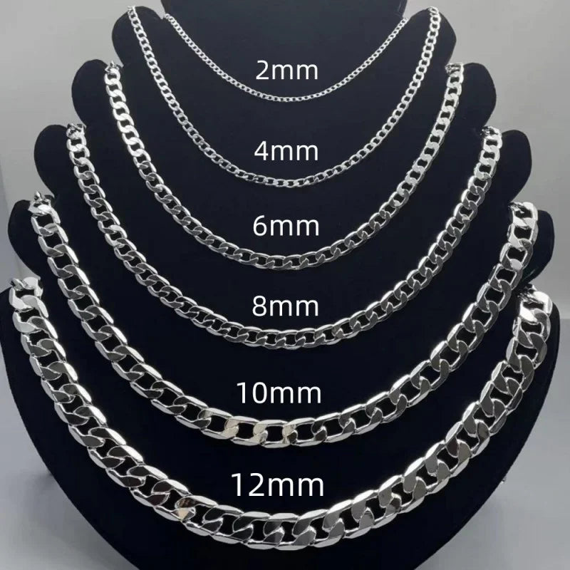 Men's 925 Sterling Silver Necklace 2/4/6/8/10/12MM 40-75cm Face Chain Necklace Lobster Clasp Men Women Engagement Jewelry Gifts Vera Lux