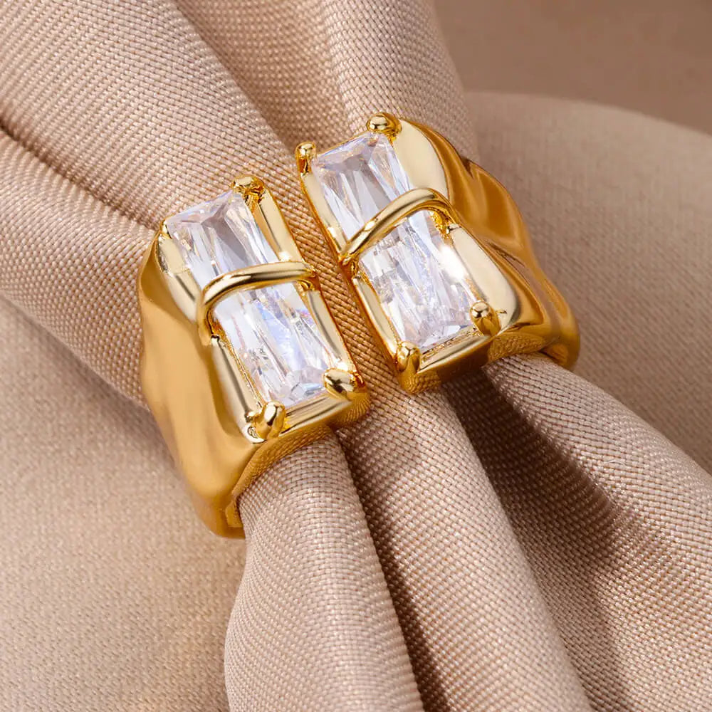 Geometric Zircon Open Ring for Women Stainless Steel Luxury Rhinestone Crystal Ring 2023 New Wedding Jewelry anillos Vera Lux