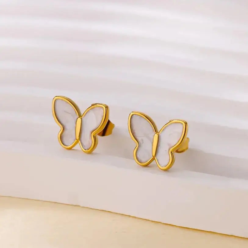 Stainless Steel White Butterfly Earrings for Women Elegant Ear Accessories Aesthetic Butterfly Stud Earring Wedding Jewelry Gift Vera Lux