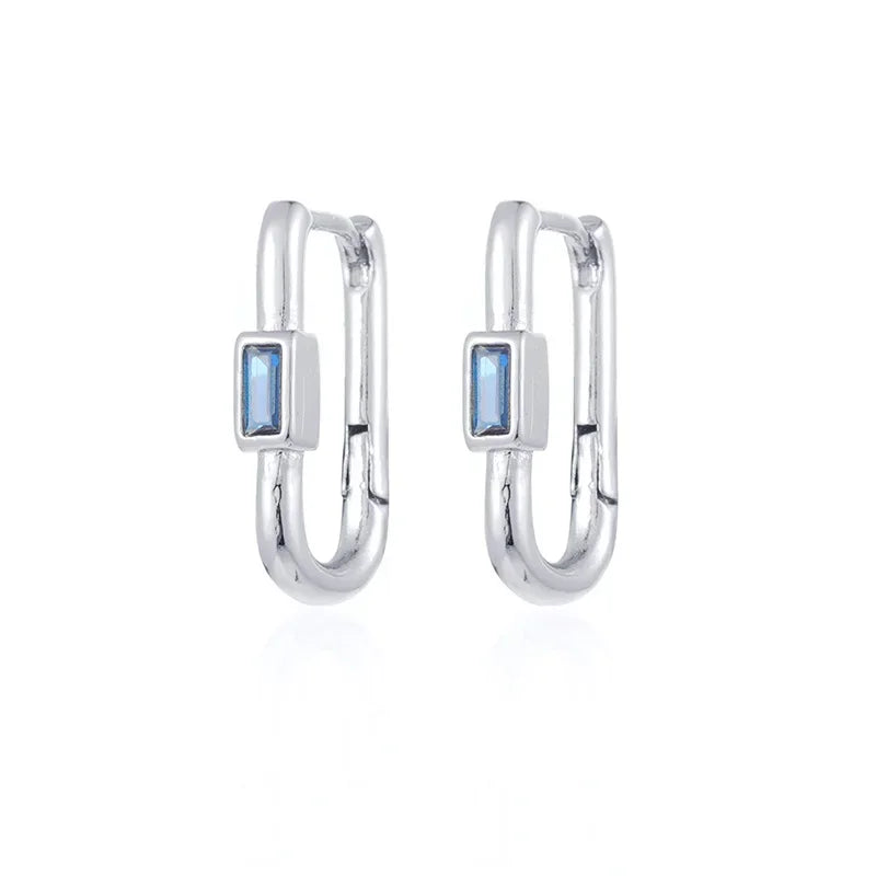 1pair Women's Colorful Zircon Square Ear Clip Geometric U-shape Hoop Earrings Daily Party Pairing With Jewelry Vera Lux