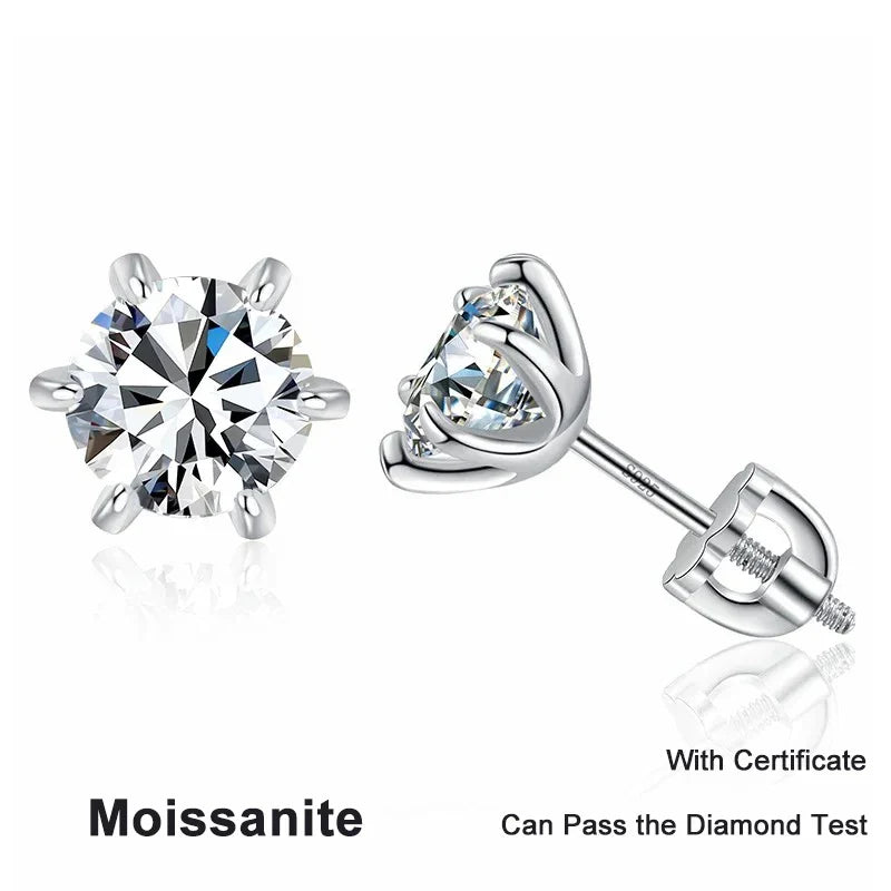 NeeTim 1ct 2ct Moissanite Screw Earrings for Women 925 Sterling Silver with Gold Plated Diamond Wedding Party Girl Stud Earrings Vera Lux