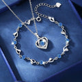 925 Sterling Silver Heart Shaped Necklace Bracelet Set for Women Vintage Korean Blue Crystal Bracelets Jewelry Set Party Jewelry Vera Lux