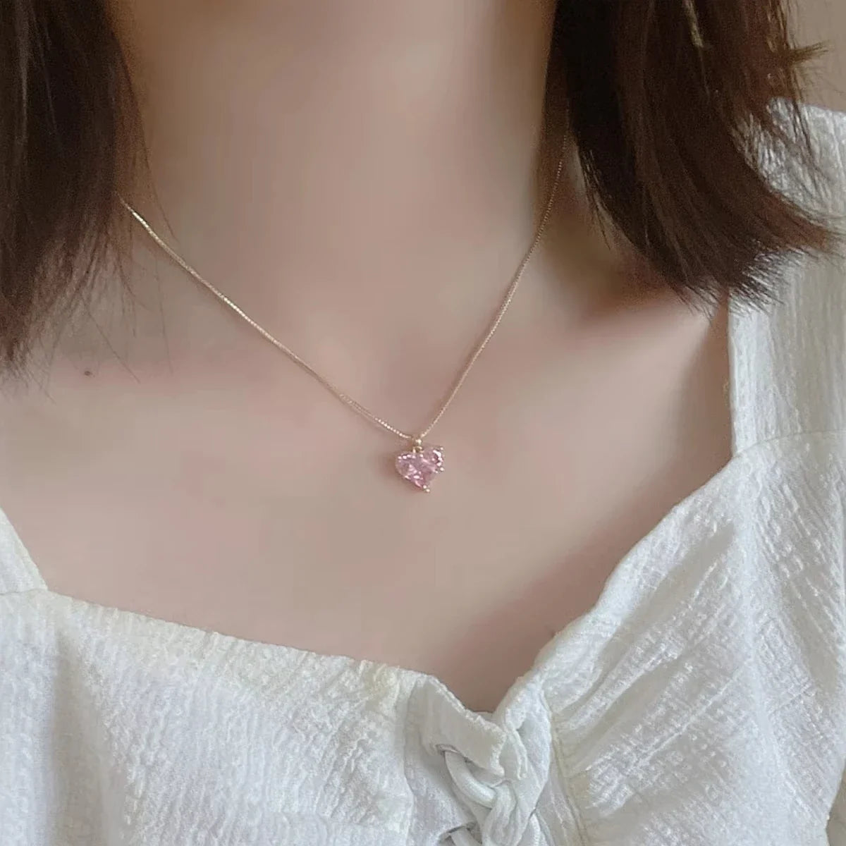 3pcs Trendy Y2k Heart-shaped Zircon Pink Crystal Pendant Earrings Necklaces Set for Women Heart Elegant Exquisite Party Jewelr Vera Lux