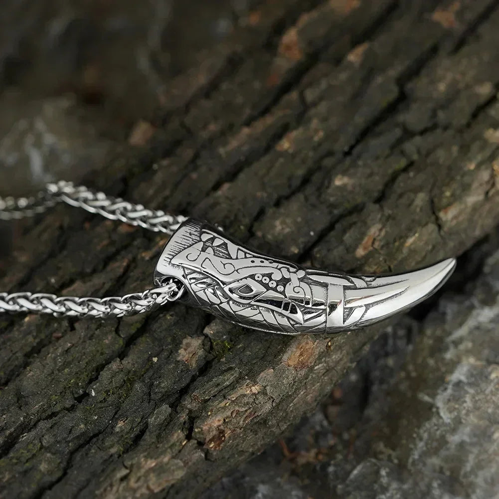 Vintage Titanium Steel Nordic Mythology Spiritual Viking Necklace Men Wolf Teeth Necklace for Men Amulet Jewelry Femstylo