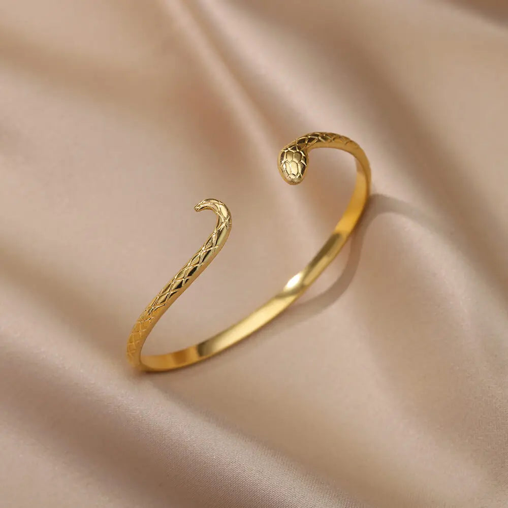 Snake Bangle Bracelet For Women Stainless Steel Opening Gold Plated Opening Bangle Animal Aesthetic Jewelry pulseras mujer Vera Lux