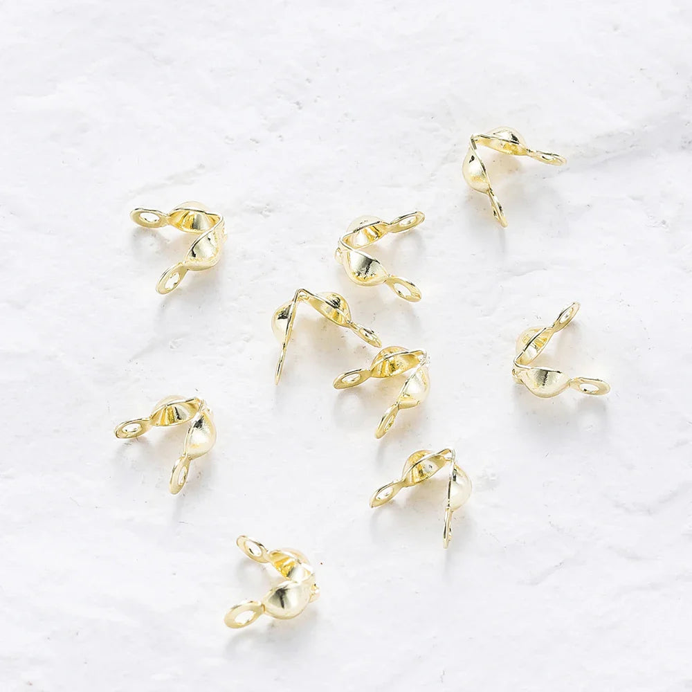 14K 18K Real Gold Plated Double Hole End Clasp Beads Open Cover Crimp Connector Beads For DIY Jewelry Making Necklace Component Vera Lux