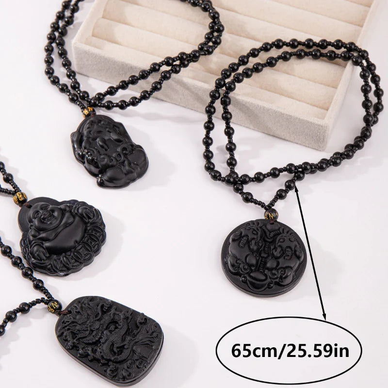 1Pcs Chinese Style Necklace Pendant Amulet Prayer Fortune Necklace Dragon Pixiu Happy Buddha Necklace Daily Jewelry Vera Lux