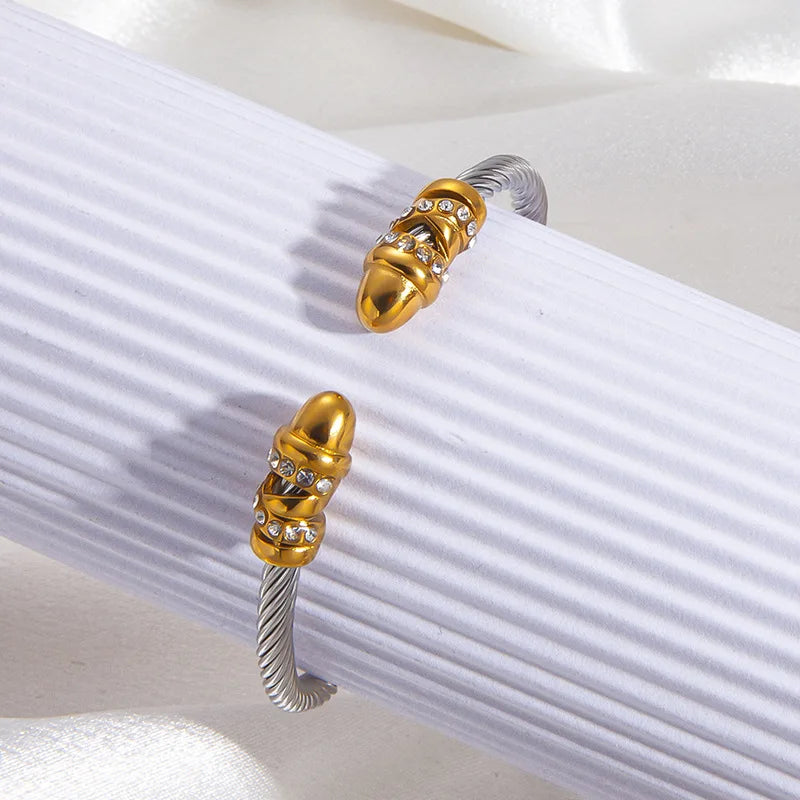 1pcs Stainless Steel Gold-plated Bangle Trendy Retro Hip-hop Style Bracelet Fried Dough Twists Steel Wire Rope Colorfast Bangle Vera Lux