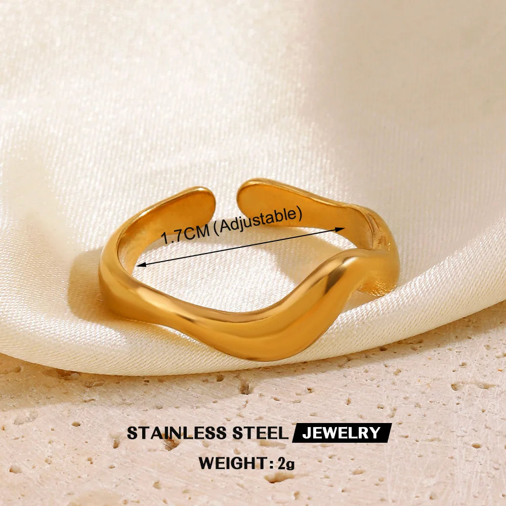 1Pc Stainless Steel Gold Color Rings For Women Waterproof Geometric Open Finger Ring Girls Fashion Daily Jewelry Accessories Vera Lux