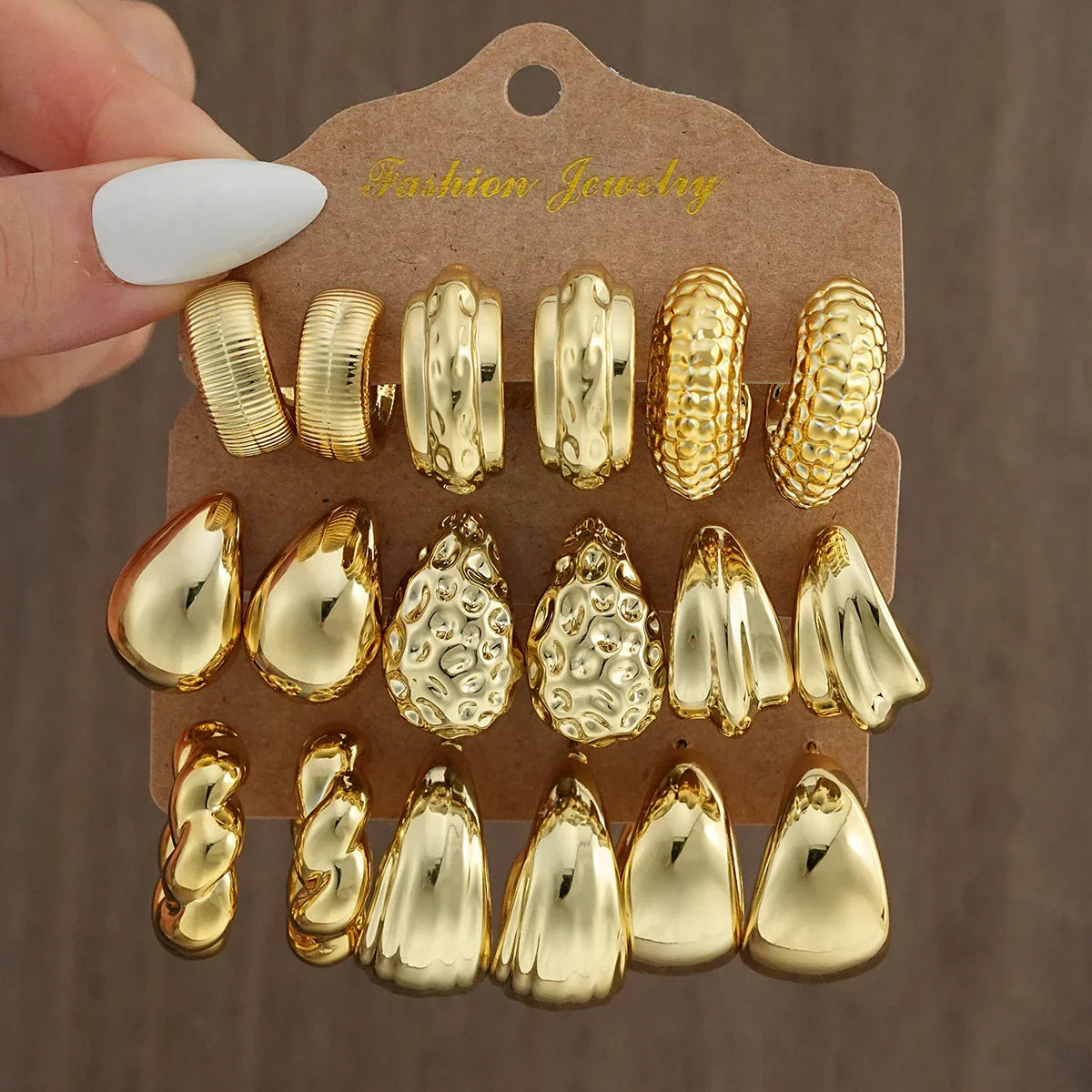 18Pcs/Set Vintage Punk Waterdrop Hoop Earring for Women Fashion Gold Silver Color Exaggerated CCB Earring Daily Wear Jewelry New Vera Lux