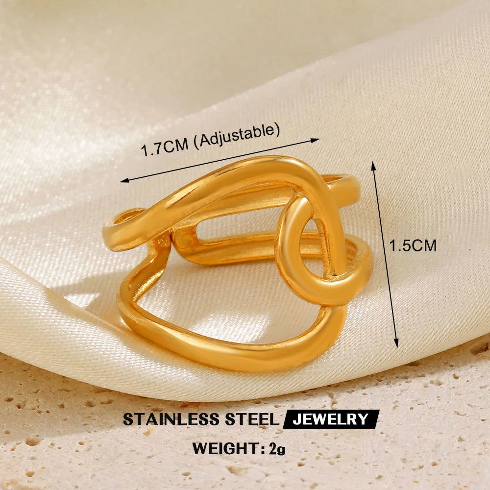 1Pc Stainless Steel Gold Color Rings For Women Waterproof Geometric Open Finger Ring Girls Fashion Daily Jewelry Accessories Vera Lux