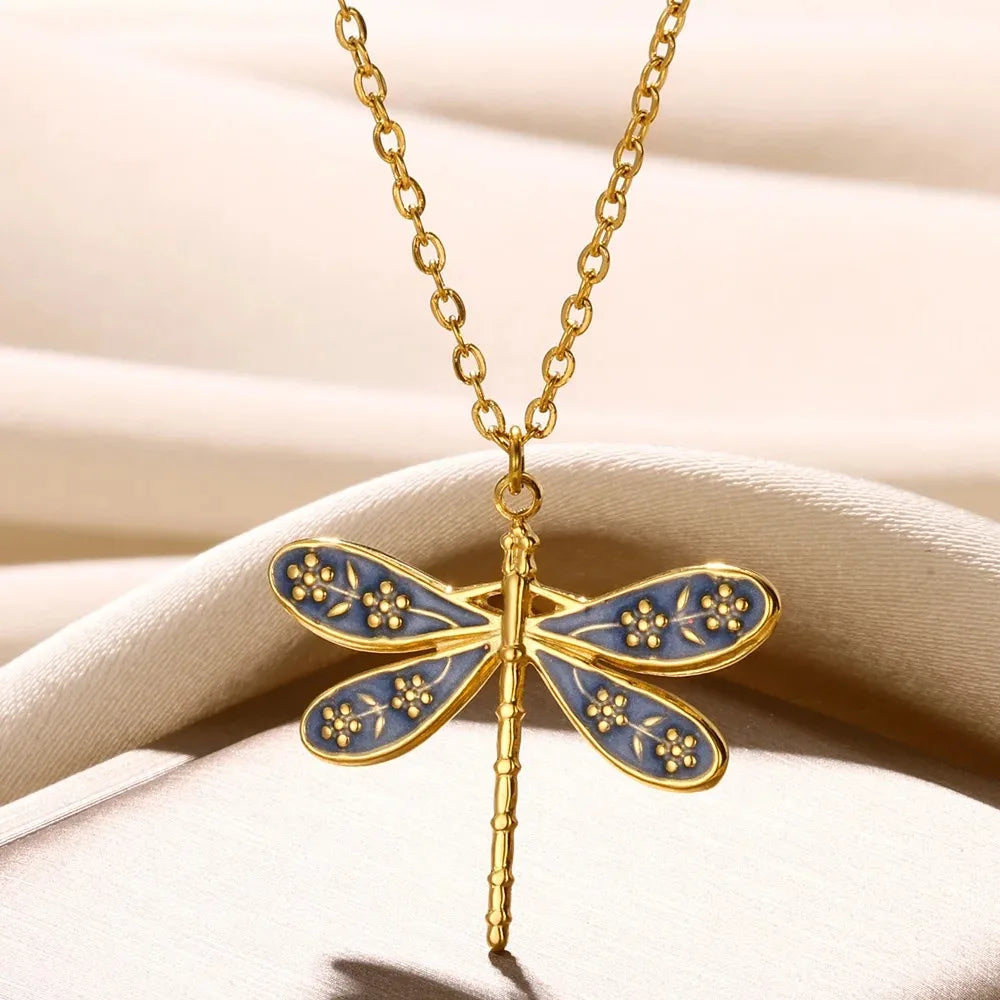 Stainless Steel Dragonfly Necklaces For Women 18K Gold Plated DragonflyPendants Choker  Insect Jewelry Gift Vera Lux
