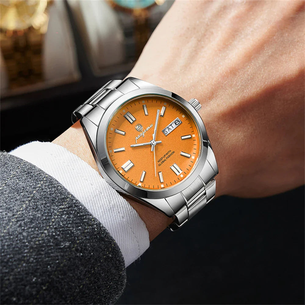 PAAZOMU Top Luxury Man Watch Waterproof Stainless Steel Men Wristwatch Luminous Date Week Fashion Business Quartz Men's Watches Vera Lux
