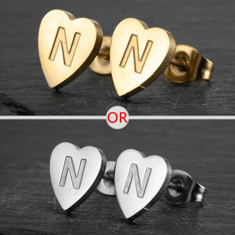 100% Stainless Steel A-Z Initial Earrings for Women Girls Personalize Letter Name Heart Stud Earring Family Jewelry Best Gifts Vera Lux