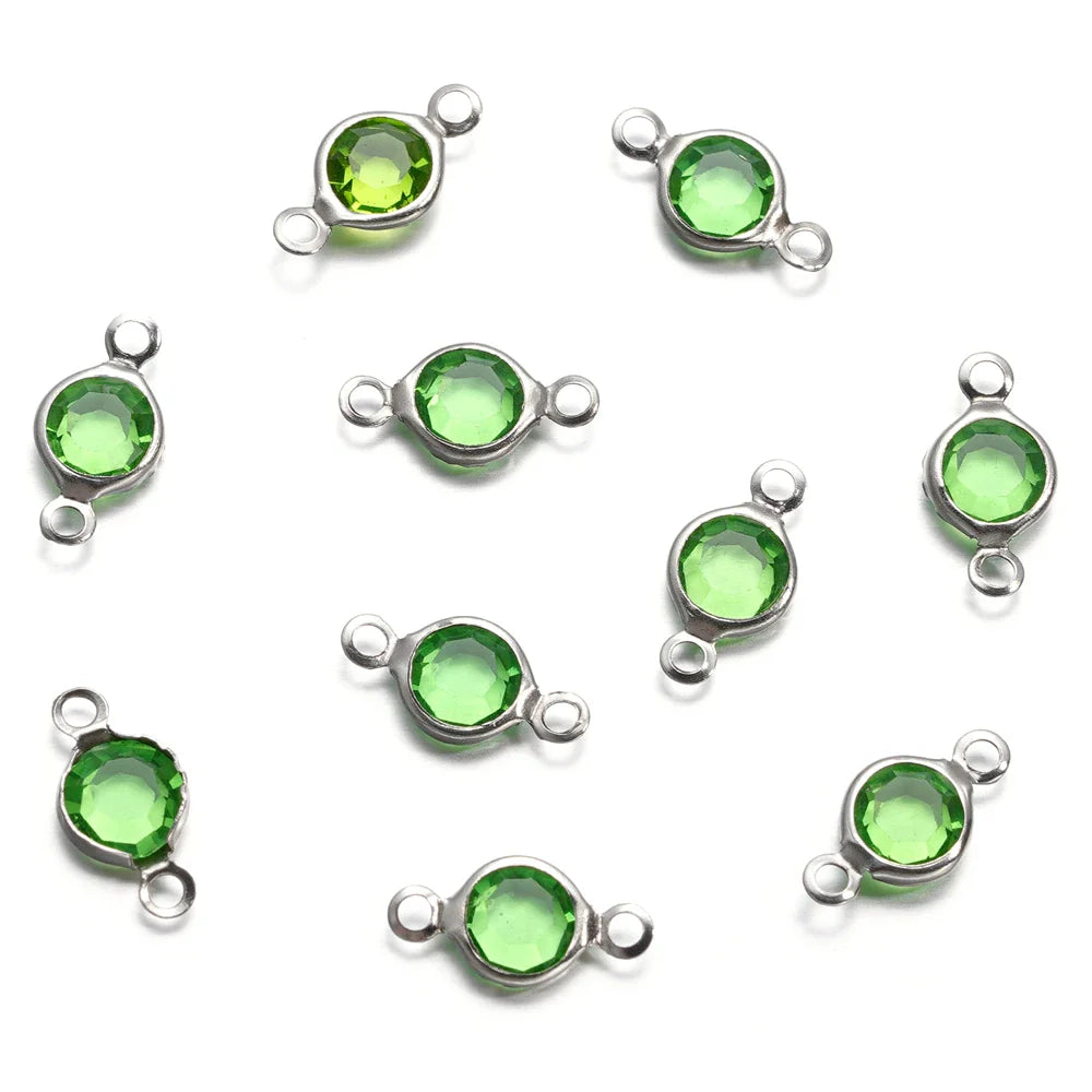 10pcs/lot Stainless Steel Crystal Round Double Ring Pendants for DIY Bracelet Necklace Beads Jewelry Making Accessories Vera Lux