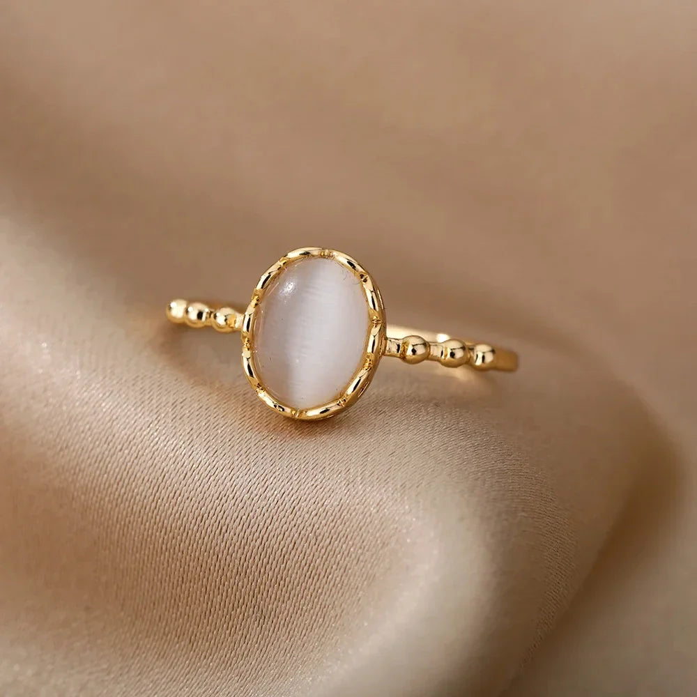 Fashion White Opal Rings For Women Gold Color Stainless Steel Opal Ring Wedding Engagement Jewelry Birthday Gift 2024 Vera Lux