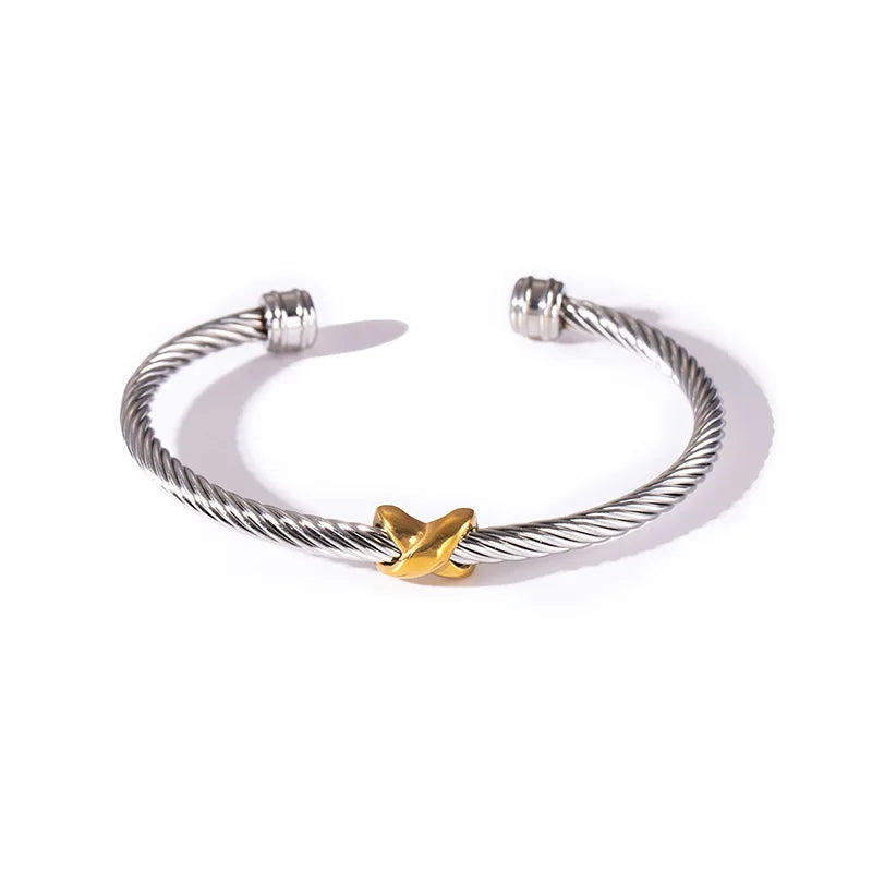 1pcs Stainless Steel Gold-plated Bangle Trendy Retro Hip-hop Style Bracelet Fried Dough Twists Steel Wire Rope Colorfast Bangle Vera Lux