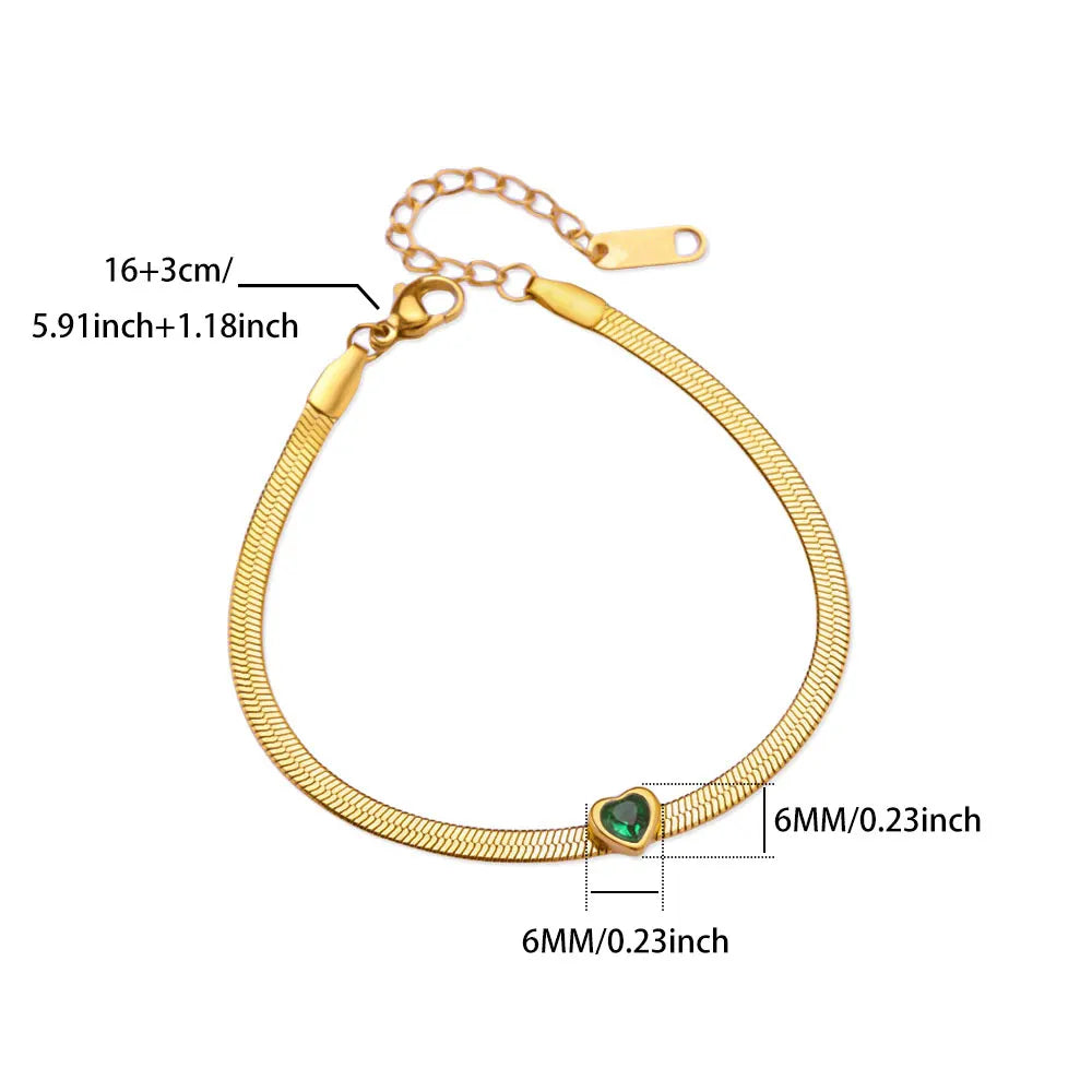 Zircon Birthstone Heart Bracelets For Women Gold Color Stainless Steel Heart Bracelet Wedding Birthday Luxury Jewelry Gift Vera Lux