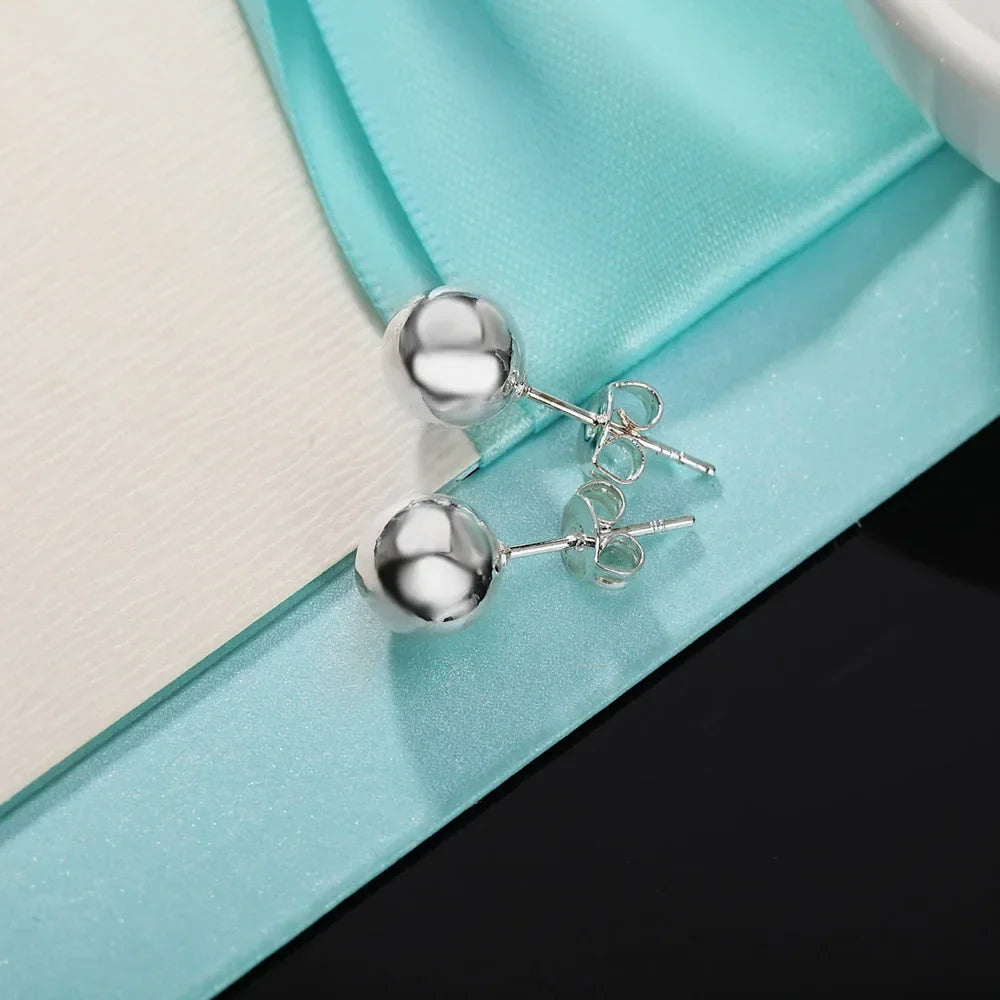 925 Sterling Silver classic 8mm 10MM beads studs Earrings for Women Fashion Christmas gifts Street all-match party Jewelry Vera Lux
